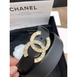 Chanel Fashion Black Calf Leather Diamond Buckle 30mm Belts For Women