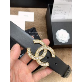 Chanel Fashion Black Calf Leather Diamond Buckle 30mm Belts For Women