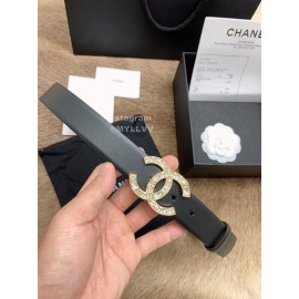 Chanel Fashion Black Calf Leather Diamond Buckle 30mm Belts For Women