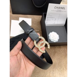 Chanel Fashion Black Calf Leather Diamond Buckle 30mm Belts For Women