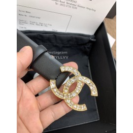 Chanel Fashion Black Calf Leather Diamond Buckle 30mm Belts For Women