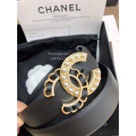 Chanel Fashion Black Calf Leather Pearl Buckle 30mm Belts For Women 