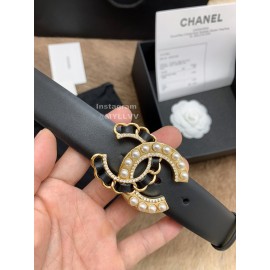 Chanel Fashion Black Calf Leather Pearl Buckle 30mm Belts For Women 