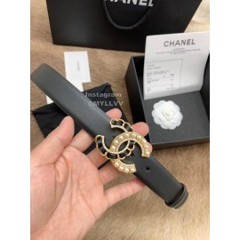 Chanel Fashion Black Calf Leather Pearl Buckle 30mm Belts For Women 