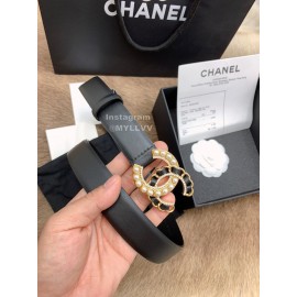 Chanel Fashion Black Calf Leather Pearl Buckle 30mm Belts For Women 