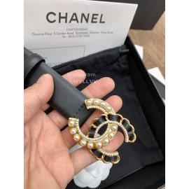 Chanel Fashion Black Calf Leather Pearl Buckle 30mm Belts For Women 