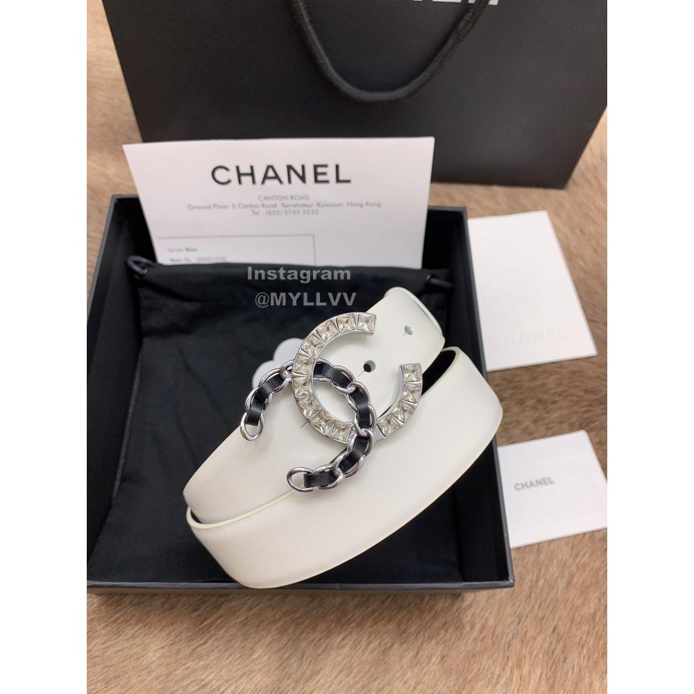 Chanel Calf Leather Fashion Buckle 30mm Belts For Women White