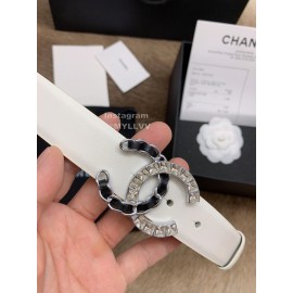 Chanel Calf Leather Fashion Buckle 30mm Belts For Women White