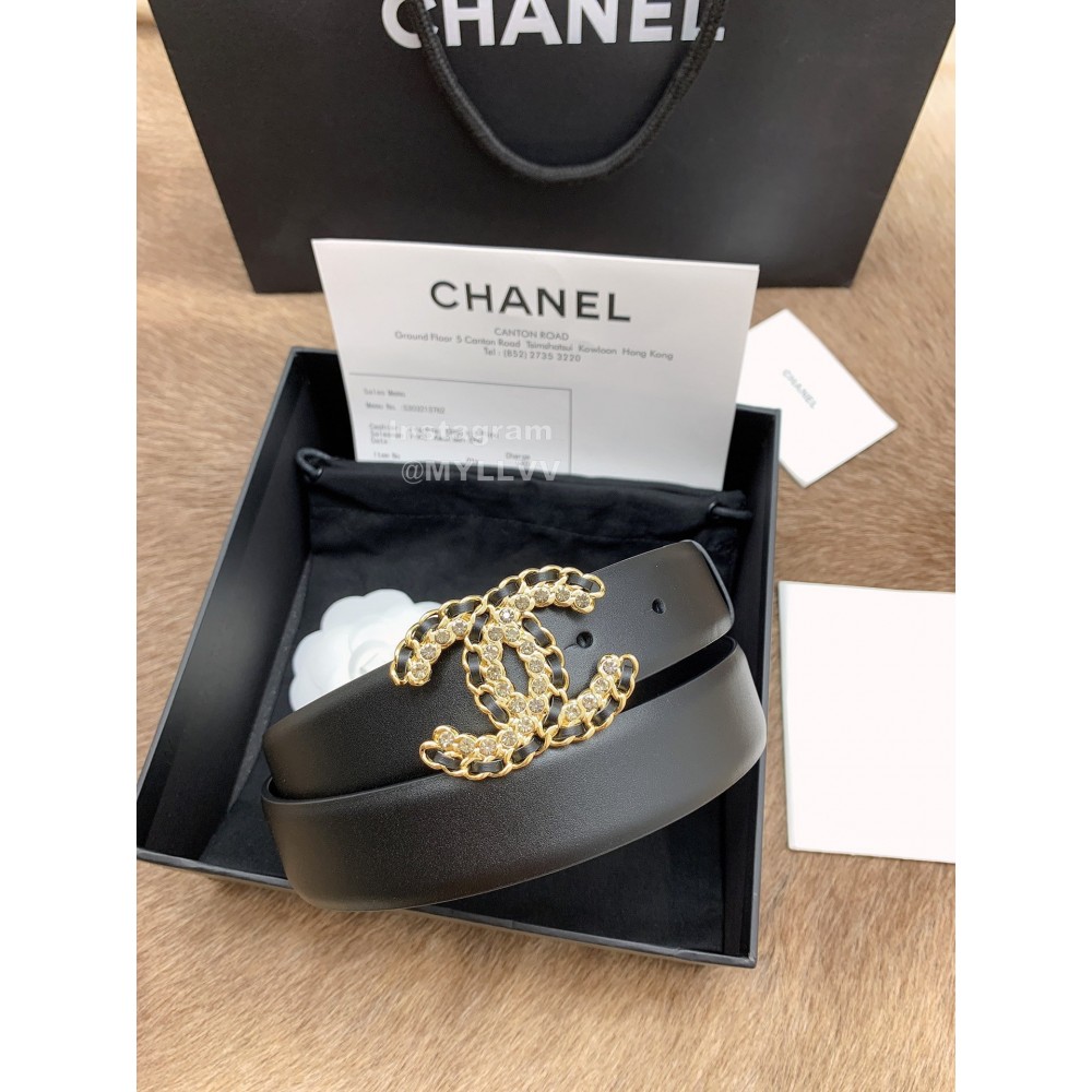 Chanel Black Calf Leather Fashion Buckle 30mm Belts For Women 