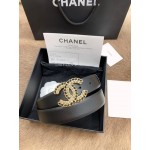 Chanel Black Calf Leather Fashion Buckle 30mm Belts For Women 