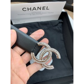 Chanel New Calf Leather Diamond Silver Buckle 30mm Belts For Women Black
