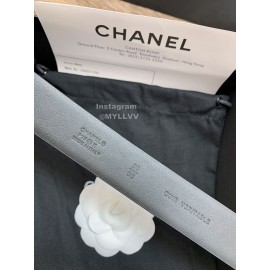 Chanel New Calf Leather Diamond Silver Buckle 30mm Belts For Women Black