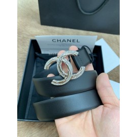 Chanel New Calf Leather Diamond Silver Buckle 30mm Belts For Women Black