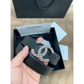 Chanel New Calf Leather Diamond Silver Buckle 30mm Belts For Women Black