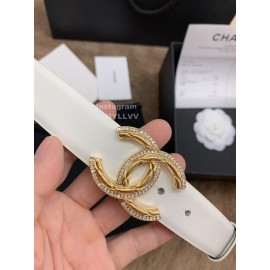 Chanel New Calf Leather Diamond Buckle 30mm Belts For Women White