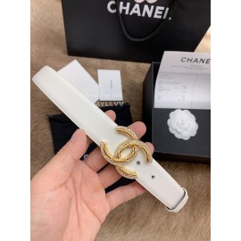Chanel New Calf Leather Diamond Buckle 30mm Belts For Women White