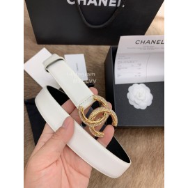 Chanel New Calf Leather Diamond Buckle 30mm Belts For Women White