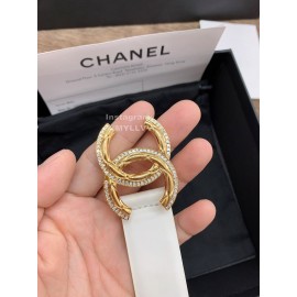 Chanel New Calf Leather Diamond Buckle 30mm Belts For Women White