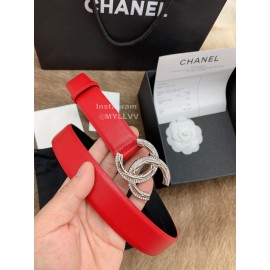 Chanel New Calf Leather Diamond Silver Buckle 30mm Belts For Women Red