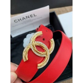 Chanel New Calf Leather Diamond Gold Buckle 30mm Belts For Women Red