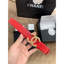 Chanel New Calf Leather Diamond Gold Buckle 30mm Belts For Women Red