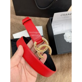 Chanel New Calf Leather Diamond Gold Buckle 30mm Belts For Women Red