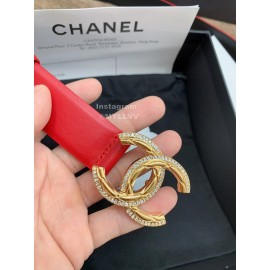 Chanel New Calf Leather Diamond Gold Buckle 30mm Belts For Women Red
