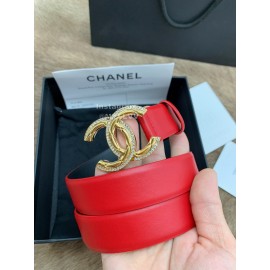 Chanel New Calf Leather Diamond Gold Buckle 30mm Belts For Women Red
