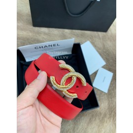 Chanel New Calf Leather Diamond Gold Buckle 30mm Belts For Women Red