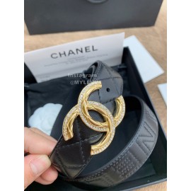 Chanel Black Letter Calf Leather Diamond Buckle 30mm Belts For Women 