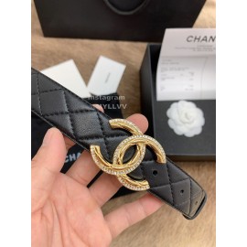 Chanel Black Letter Calf Leather Diamond Buckle 30mm Belts For Women 