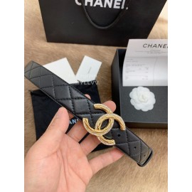 Chanel Black Letter Calf Leather Diamond Buckle 30mm Belts For Women 