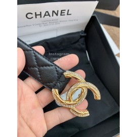 Chanel Black Letter Calf Leather Diamond Buckle 30mm Belts For Women 