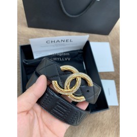 Chanel Black Letter Calf Leather Diamond Buckle 30mm Belts For Women 