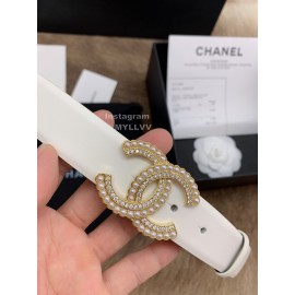 Chanel Fashion White Calf Leather Pearl Buckle 30mm Belts For Women 