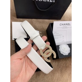 Chanel Fashion White Calf Leather Pearl Buckle 30mm Belts For Women 