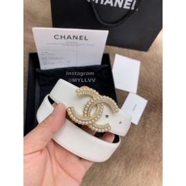 Chanel Fashion White Calf Leather Pearl Buckle 30mm Belts For Women 
