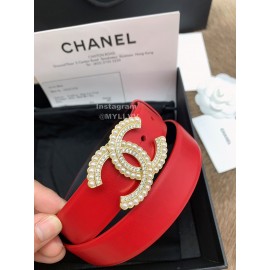 Chanel Fashion Red Calf Leather Pearl Buckle 30mm Belts For Women 