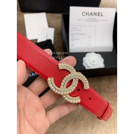 Chanel Fashion Red Calf Leather Pearl Buckle 30mm Belts For Women 
