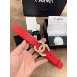 Chanel Fashion Red Calf Leather Pearl Buckle 30mm Belts For Women 