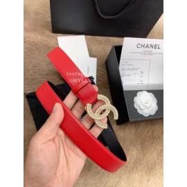 Chanel Fashion Red Calf Leather Pearl Buckle 30mm Belts For Women 