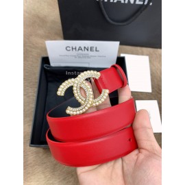 Chanel Fashion Red Calf Leather Pearl Buckle 30mm Belts For Women 