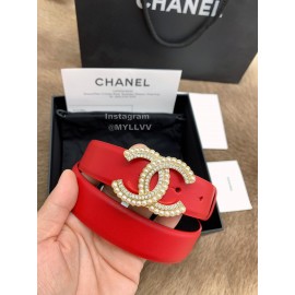 Chanel Fashion Red Calf Leather Pearl Buckle 30mm Belts For Women 