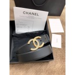 Chanel Black Calf Leather Gold Diamond Buckle 30mm Belts For Women 