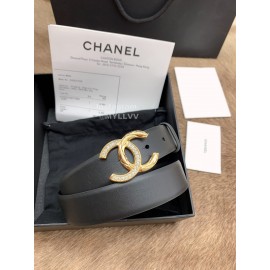 Chanel Black Calf Leather Gold Diamond Buckle 30mm Belts For Women 