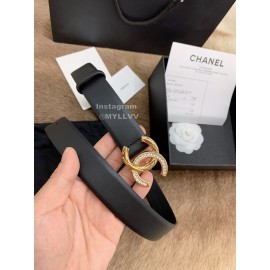 Chanel Black Calf Leather Gold Diamond Buckle 30mm Belts For Women 