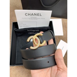 Chanel Black Calf Leather Gold Diamond Buckle 30mm Belts For Women 