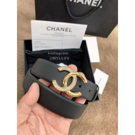 Chanel Black Calf Leather Gold Diamond Buckle 30mm Belts For Women 