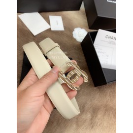 Chanel Fashion Buckle Calf Leather 30mm Belts For Women White