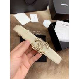 Chanel Fashion Buckle Calf Leather 30mm Belts For Women White